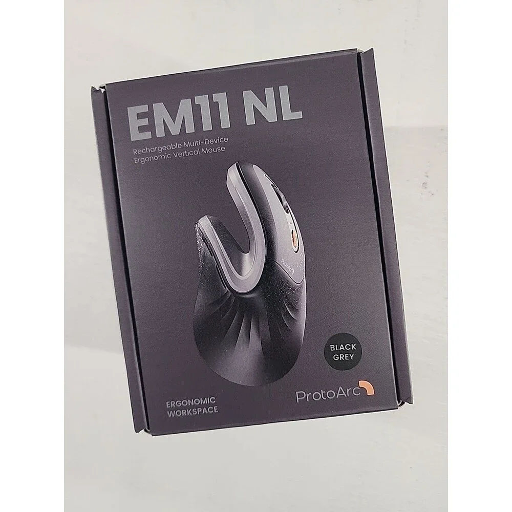 ProtoArc EM11 NL Ergonomic Vertical Mouse, Bluetooth Optical Wireless Black Gray